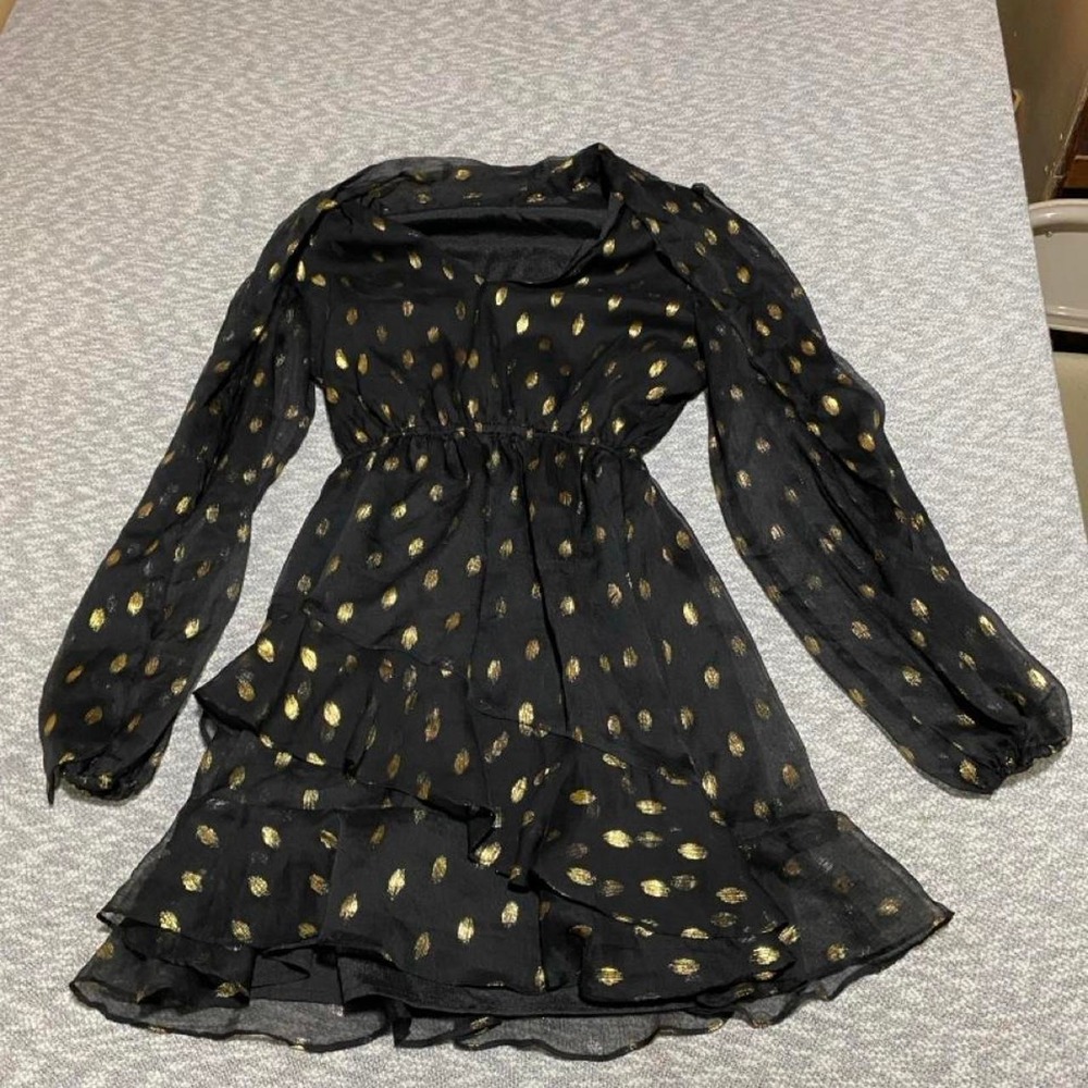 Idem ditto Black and gold  pattern mini dress/long sleeves women M. SKU-A849
